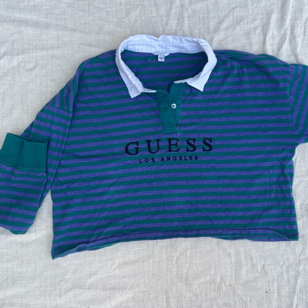 Cropped Collared Stripe Guess Shirt